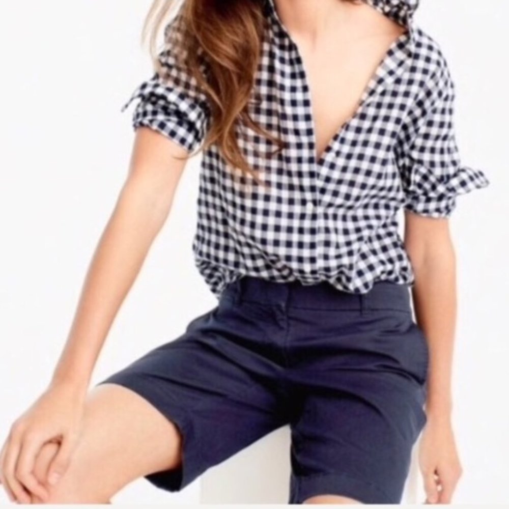 J. Crew Bermuda Shorts Womens 2 Navy Chino Flat Front Mid Rise Pockets